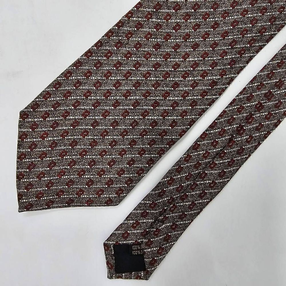 TODAY'S MAN ITALY SILK TIE TAN BLACK NEUTRAL GEOMETRIC STRIPE 3.75 X 58"